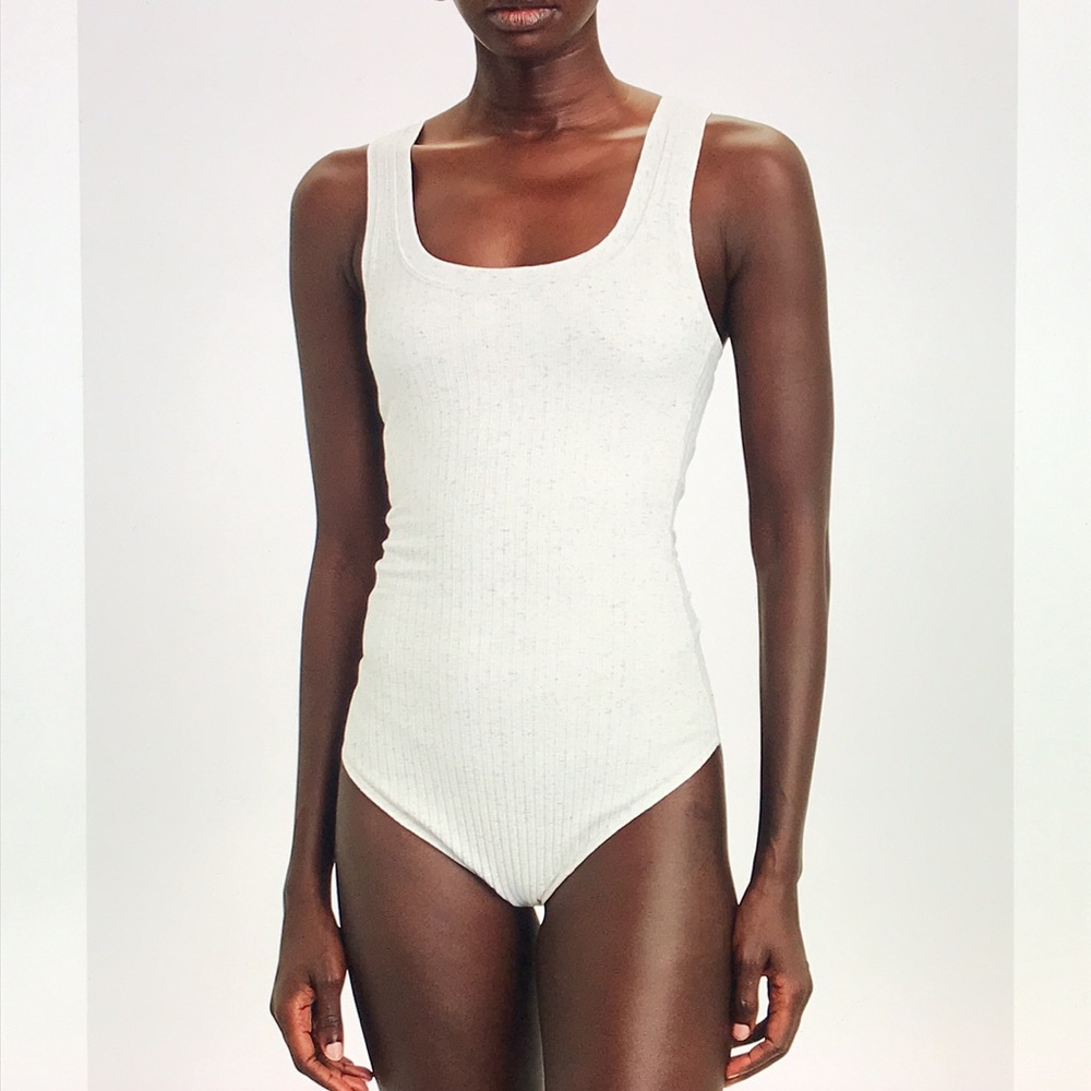 ALIX NYC White Ribbed Scoop Neck Bodysuit